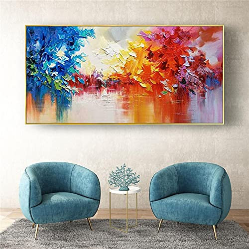 ölgemälde abstrakt gemaltes gemälde blau rot orange gelb leinwand gemälde modernes haus gerahmte dekoration malerei 40x80cm (16x32in) mit rahmen