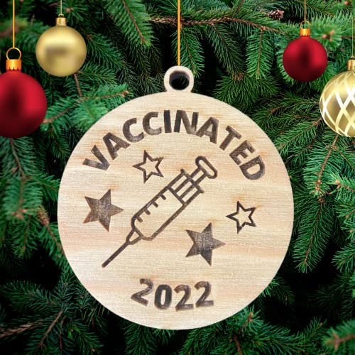 Vaccinated 2022- Weihnachtsdeko aus Holz Weihnachtsbaum Deko Weihnachtsdekoration Ornament Weihnachtsbaumschmuck Holz Christbaumschmuck Mit Hanfseil