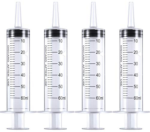 Frienda Large Plastic Syringe 4 Pack Measuring Syringe Tools Dispensing Multiple Uses(60 ml)