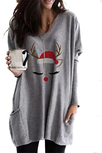 EFOFEI Frauen Casual Sweatshirt Langer Saum Party Bluse Casual Slim Rundhals Sweatshirt Knielangen Poncho Bluse