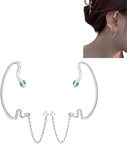 ZPZY Novel Snake Shape Earring,Ohrringe Schlangenform,Schlangen Ohrringe Silber,Vintage Ohrringe Hängend,Crawler Ohrringe, Ear Cuff Ohrklemme Mit Kette-Einzelnes linkes Ohr (1 Pair)