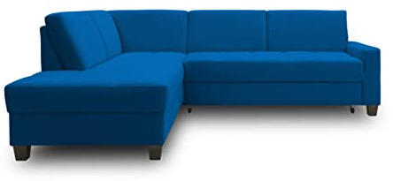 DOMO. collection Ecksofa Londrina, Schlaffunktion, Marine(blau) | Ottomane links mit Schlaffunktion, L-förmiges Schlafsofa mit Holzfuß und gemütlicher Polsterecke, 243 x 209 x 84 cm (BxTxH)