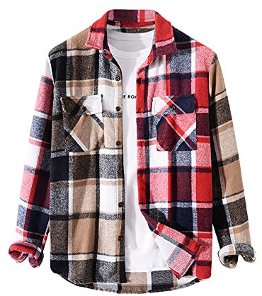 ZAFUL Klassisches kariertes Hemd für Herren Plaid Print Flanellhemd, A-tiefrot., Groß