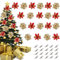 FINDIR 20pcs Weihnachtsdekoration Blumen Weihnachtsblumen Deko Weiß Gold Rot Kunstblumen Weihnachten mit 20pcs kleine Metallclips Baumschmuck Weihnachten Blumen für Weihnachtsbaum Weihnachtskranz