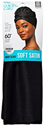 KISS COLORS & CARE Soft Satin Wrap Scarf - Black, Long Lasting, Multi-Purpose, Soft Premium Scarf For Minimizing Frizz, Preventing Breakage & Securing Hair Styles, Wigs & Weaves For All Hair Styles