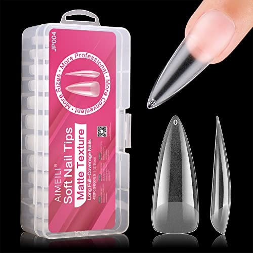 AIMEILI 432 Pièces 12 Tailles Différentes Faux Ongles Capsules Ongles Gel UV Acrylique pour Nail Art Long Artificiel Ongles avec Boîte - Stiletto longue 04