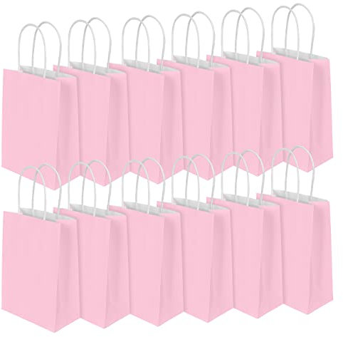 12 PCS Paper Party Bags, Pink Gift Bags, Small Paper Party Bags with Twist Handles, Birthday Gift Bag, Paper Bags for Wedding, Birthday, Party (150x80x210mm)