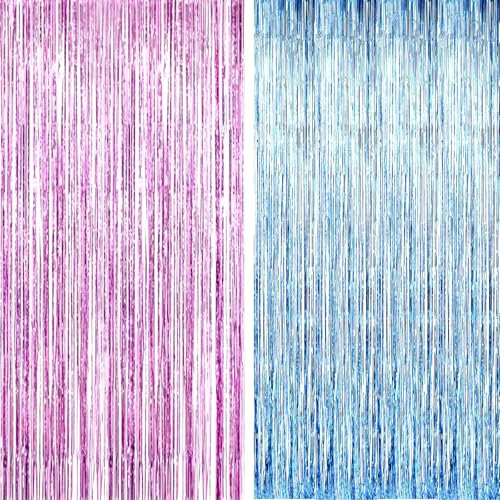 AILEXI 2 PCS 92CM*245CM Partei liefert Folie Fringe Schimmer Vorhänge, Tür Fenster Dekorationen Streamer oder Wand Backdrop Tinsels - Hellblaurosa