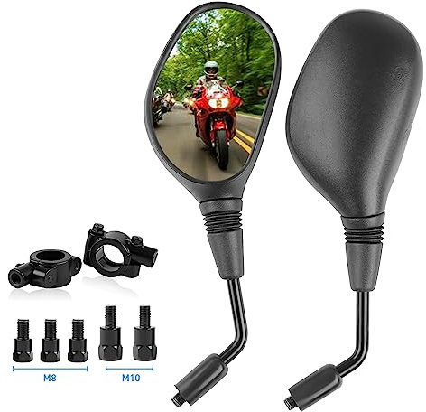 DOCAS Universal Motorrad Rückspiegel Set E-geprüft M8 M10 Schraubengewinde, Mit 7/8 22mm Halterung für Quad Roller ATV, Moped Scooter(Stil 3)