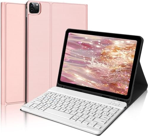 AVNICUD Clavier pour iPad Air 11 2024/2025 (M2/M3)/ Air 5ème/4ème génération 10.9, Coque Clavier pour iPad Pro 11 4/3/2/1 Gen, Clavier Français AZERTY Magnétique Détachable Bluetooth, Or Rose