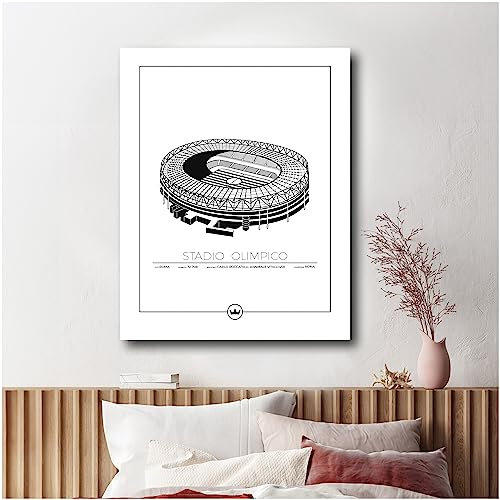 Sverigemotiv Fußballstadion-Wandkunstdruck – Fußballgeschenke für Jungen, Mädchen, Männer – Beste Premier-League Fußballmannschaften – ungerahmtes Poster (Roma - Stadio Olimpico, 50x70 cm)