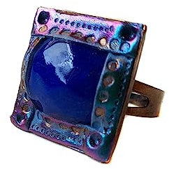 Handgefertigter quadratischer Magic Ring aus Polymer Clay exklusives Stück (BLAU)