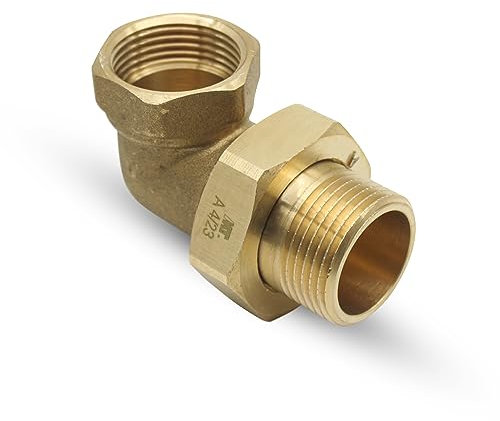DOJA Barcelona | 90 Grad Winkel Fitting | 1 | M-H | 1er Pack | 90 Grad Winkelverschraubung mit Fitting und O-Ring | Messing Winkel | Dichtungsring | für Garten Wasserhahn Rohr, Outdoor-Rohrleitungen