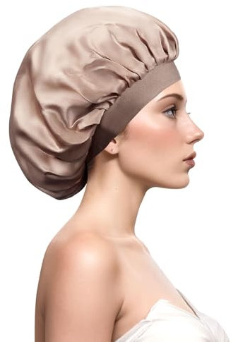 Desmend 19 Momme Seidenhaube zum Schlafen Schlafhaube Seide Schützt das Haar, Geeignet für Kurzes und Lockiges Haar 32×25cm Größe M (1 Stück Elegant Grau)