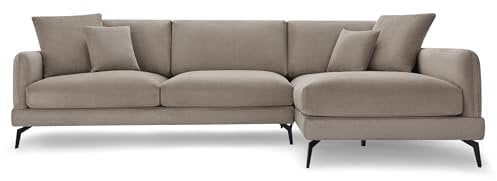 Furnhouse Maggie L-Form Ecksofa Rechts Beige – Hochwertiges Stoffsofa, Skandinavisches Design, Metallfüße, Federkernpolsterung, Modernes Wohnzimmersofa mit Ottomane
