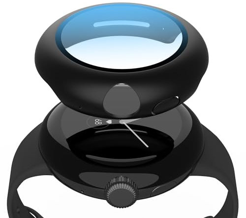 YoLin 2-Stück Mit Glas Ultradünne Displayschutz Kompatibel mit Google Pixel Watch 2 (2023) / Pixel Watch, PC All-Around Schutzhülle für Google Pixel Watch (2 Schwarz)
