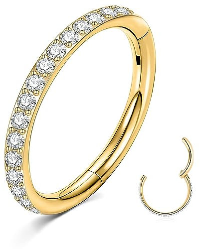 ESHIONER Nasenpiercing G23 Titan Hypoallergen Nasenring Gold Septum Piercing Conch Helix Ohrring Clicker Ring Nostril Tragus Ohr Piercing Ring Lip Nose Daith Rook Piercing Schmuck CZ 16G 6MM