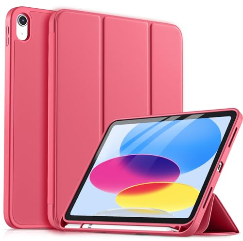 drivego Hülle für iPad 11 Generation A16 2025/10 Generation 2022/ (11/10.9 Zoll) mit Stifthalter, Trifold Ständer, Auto Ruhen/Wecken, Flexible TPU Cover Hülle für iPad 10. Gen/11. Gen, Rosé