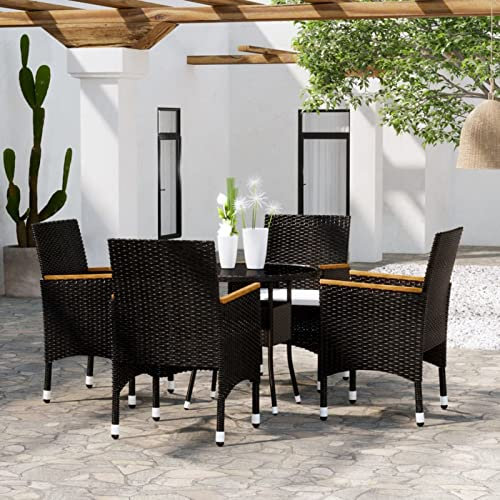 NITCA Rattan Gartenmöbel Set für 5 Personen Garten Essgruppe 5 Personen mit Auflagen für Garten Gartengarnitur 5 Personen Sitzgarnitur Balkonmöbel Schwarz#1