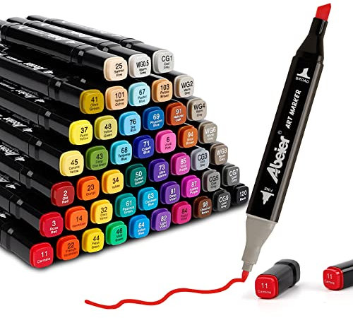 ABEIER 48 Farben Marker Set Filzstifte Set, Alkohol Marker Twin Tip Marker Textmarker Stift Set, Alkoholmarker für Kinder Erwachsene Manga Skizzieren Kalligraphieren, Ausmalen mit Tragetasche