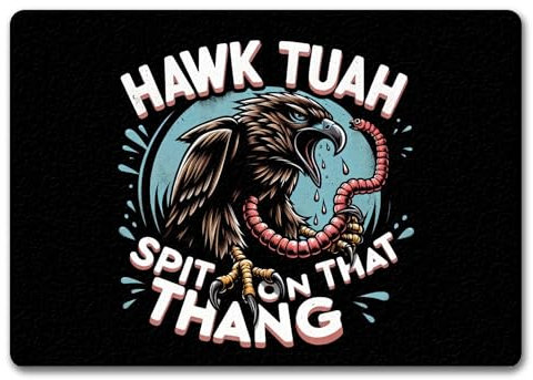 speecheese Hawk Tuah Falke mit Regenwurm Fußmatte in 35x50 cm ohne Rand mit Spruch Spit on that Thang Viral TikTok-Moment Spuck auf den Wurm Lustiges Meme Perfekt für Social-Media-Videos