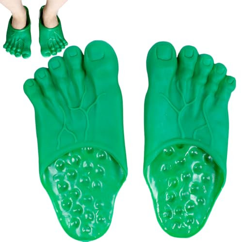 Chaussons d'Halloween - Pieds géants - FaJoek Halloween - Monstre - Unisexe - Pieds nus amusants - Chaussons pour homme des cavernes - Accessoires de fête - Vert