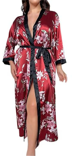 NSICBMNO Robe de chambre en soie pour femme, kimono grande taille, robes de chambre longues, peignoirs légers en satin floral, vêtements de nuit sexy, peignoirs de bain pleine longueur, peignoir de