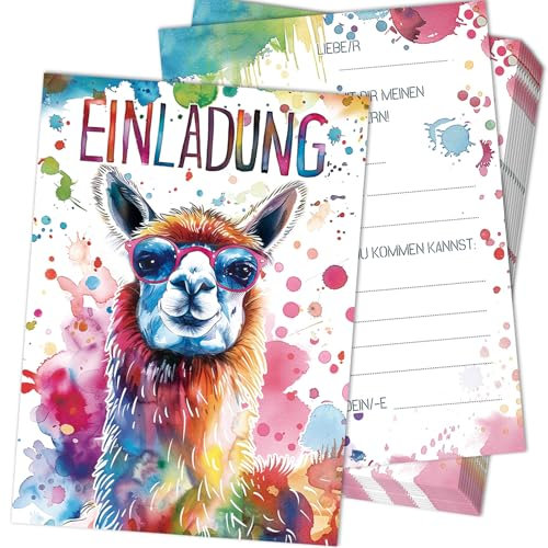 Hierein Einladungskarten Kindergeburtstag Junge, 12x Witzige Aquarell Alpaka Einladungskarten Geburtstag für Mädchen und Jungen Kindergeburtstag Einladungskarten, Party Geburtstagseinladungen Mädchen