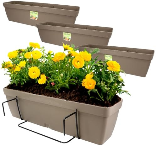 GarPet 4X Blumenkasten Balkongeländer Balkon Blumenkasten Balkonkasten mit Halterung Balkonkasten Geländerkästen Balkonkasten mit Wasserspeicher 60 cm