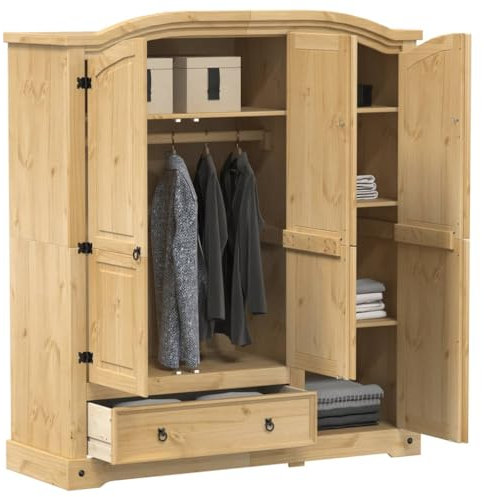 Iiaky Kleiderschrank Vorratsschrank Mehrzweckschrank Schrank Kleiderschrank Corona 151,5x52x170 cm Massivholz Kiefer