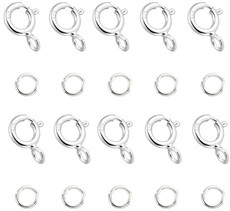 20 Pezzi in Argento Sterling 925 Catena Chiusura a Molla, Chiusura ad Anello a Molla, Fibbia a Molla con Anelli di Piegatura Aperti per Bracciali Collana Catena di Estensione