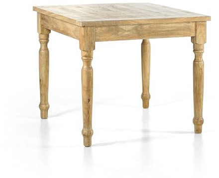 Casamata - Tavolo Da Pranzo In Legno Massello Di Mango, Country In Diverse Misure E Colori, Allungabile Quadrato Piano Naturale (Naturale, 90x90 cm)