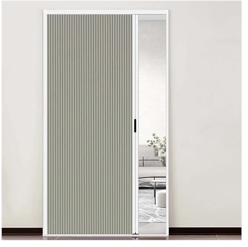 Innentür ohne Bohren, versenkbare Falttür mit Aluminiumrahmen und Zellstoff, wasserdicht und wärmeisolierend, for Schlafzimmer, Badezimmer, Küche, Büro(Light gray,70x200cm/27x79in)
