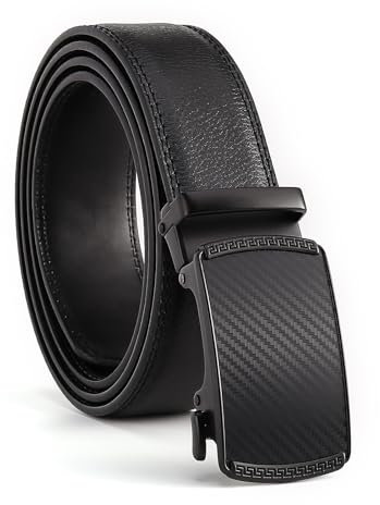 Amexo Cinturón de Cuero para Hombre con Hebilla Trinquete Automática - para Pantalones Formales Vestir Traje, Tamaño Ajustable, Ancho 35mm