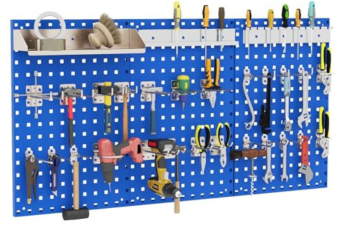 COSTWAY 120 x 60cm Pegboard Organizer Kit, Wall Mounted Tool Rack with 3 Pegboards & 28 PCS Hanging Accessories, Garage Tool Storage Pegboard for DIY Workshop (Navy)