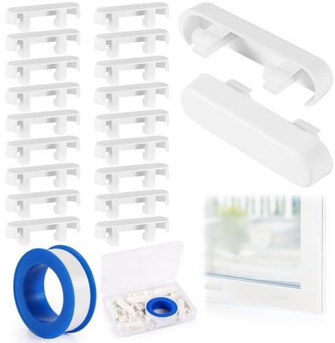 Lot de 20 couvercles de drainage de fenêtre blancs - Capuchons décoratifs pour fente d'eau - Couvercle de trou de vidange de fenêtre avec ruban adhésif plombier de 10 m - Boîte de rangement