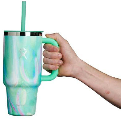 HYDRO FLASK - Travel Tumbler 946 ml (32 oz) mit verschließbarem Press-In-Strohhalmdeckel - Edelstahl - Doppelwandige Vakuumisolierung - Spritzwassergeschützter Deckel - Jelly Green