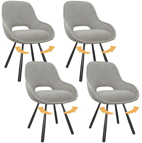 ANVOFONG Esszimmerstühle 4er Set,180° Drehstuhl,Stühle Esszimmer mit Armlehnen Rückenlehne,Esszimmer Wohnzimmer Stuhl,Dickes Schaumstoff-Kissen Polsterstuhl,Hellgrau