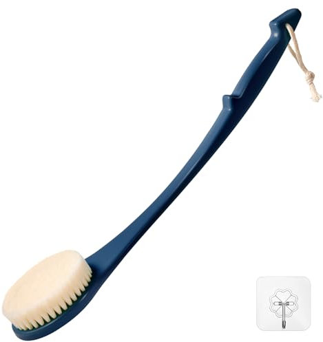 Exfoliante Para Espalda Para Ducha, Cepillo De Ducha De 17 Pulgadas Para Hombres Y Mujeres, Cepillo Corporal De Mango Largo, Dureza Media De Cerdas Para Cepillado En Seco O Mojado (Azul Marino)