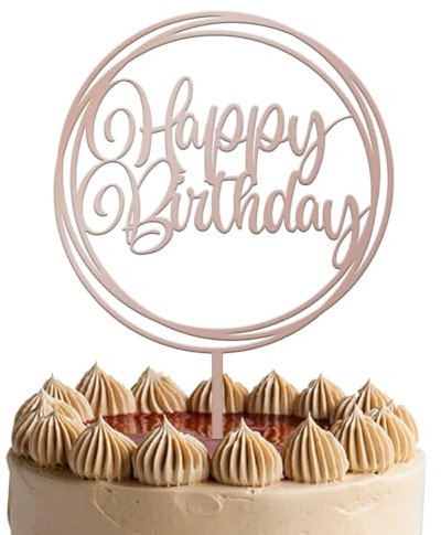 JUSTCAKETOPPERS Happy Birthday Multi-Circle Rose Gold Acrylic Cake Topper - 2mm apprx., Elegant Birthday Cake Decoration for Party & Celebration