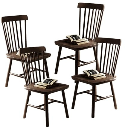 NCLOYN Windsor Esszimmerstühle, 2er/4er-set, Beistellstuhl Aus Massivem Holz Im Landhausstil mit Spindelrückenlehne, Bauernstuhl Aus Eiche für Esszimmer, Küche, Restaurant(4 Pack, Walnut)