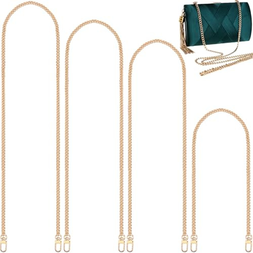Roellgs 4 Stück goldene Taschenkette, goldfarbene Taschenkette, Riemen 120 cm, 110 cm, 100 cm, 60 cm, Handtaschenkette, für Damen-Handtaschen, DIY-Handtaschen, Geldbörsen, Crossbody-Taschen
