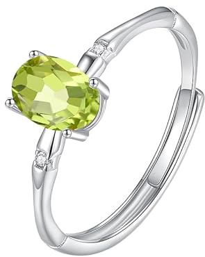 LCDIUDIU Sterling Silver Adjustable Rings for Women 925,Oval Cut Natural Topaz Red Ruby Gemstone Ring for Women Stackable Band Adjustable Anniversary Engagement Wedding Promise Band with Her Peridot