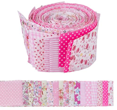 PLIGREAT Jelly Roll Stoffe 40 Stück Baumwoll Steppstoff 6.5×100cm Vorgeschnittene Streifen Stoff Patchwork Zum Quilten Und Nähen 20 verschiedene Blumendruck Bündel Für Tücher DIY Bastelarbeiten Rosa