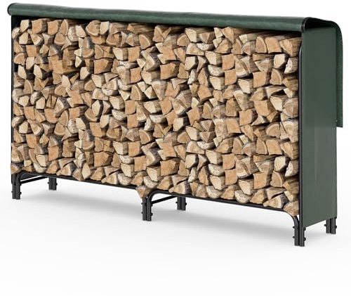 VOUNOT Firewood Log Rack with Waterproof Cover, Metal Log Store Outdoor, 200 x 115 x 40 cm, Green