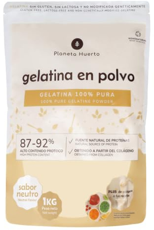 PLANETA HUERTO | Gelatina Neutra en Polvo 1 kg 100% Pura - 87-92% Proteína de Colágeno - Sin Sabor, Fácil de Disolver - Repostería, Postres, Salsas y Cocina Profesional