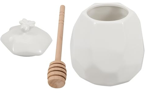 TINEASUR Ceramic Honey Jar Lid and Stirrer Creative Retro Honey Pot for Home Storage and Delicate Dispensing