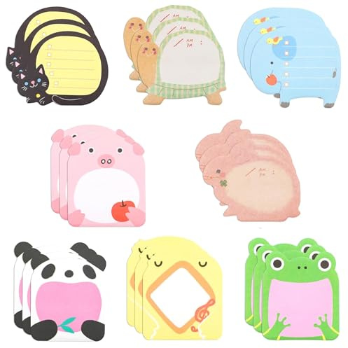 24 Stück Tier Haftnotizen Set für Adventskalender, 8 Designs (Frosch, Elefant, Panda, Hase, Schildkröte, Küken, Schweinchen, Kätzchen) - Kleine Geschenke für Kinder, Schüler, Erwachsene als Notizzette