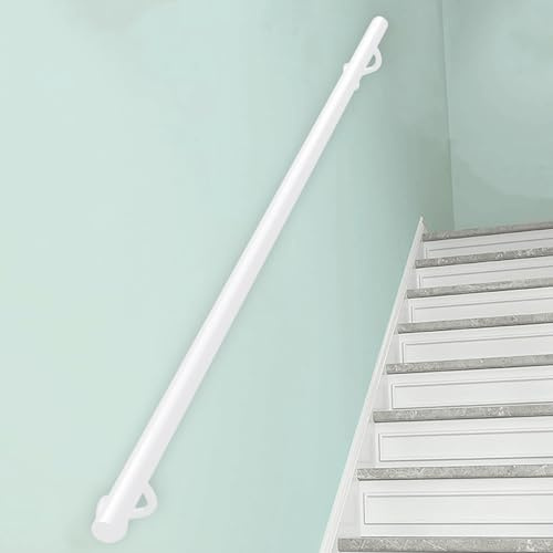 Corrimano per scale in metallo industriale - Kit completo, ringhiera per gradini interni ed esterni, corrimano per scale con supporto a parete, barra di sicurezza, bianco(180cm)