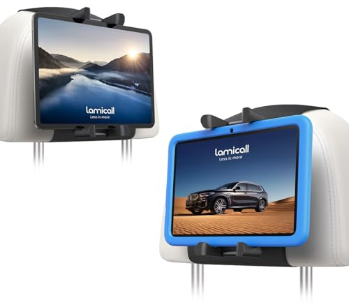 Lamicall 2 Pack Car Tablet Holder for Kids - [Silicone Wide Clip] Universal 360°Rotating Headrest Car Mount, Foldable Backseat Holder for iPad Pro 13/11/10.5/9.7, Air Mini 7 6 5 4 3, 6.1-13” Device